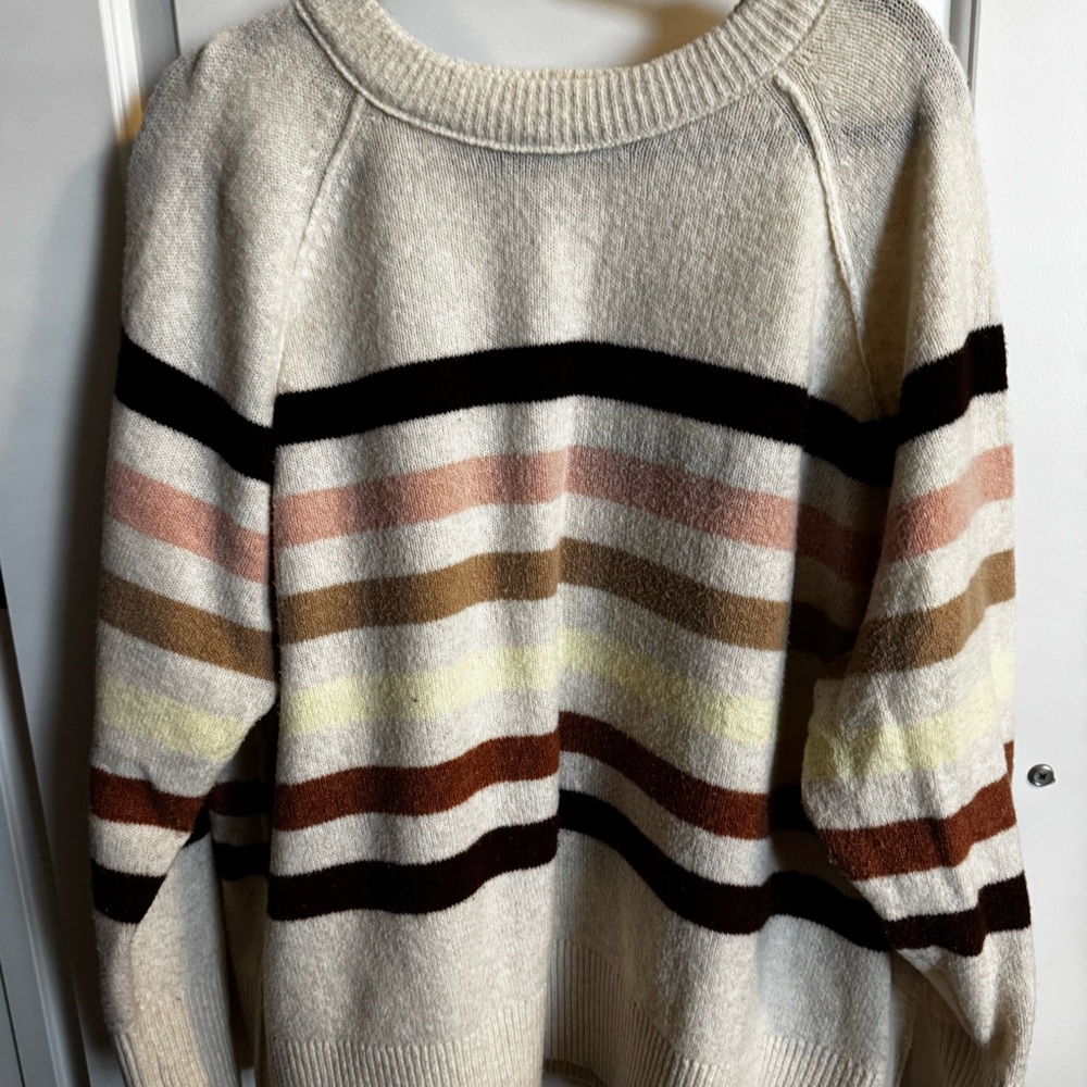 Striped Crewneck Women's Sweater in Cream and Multi-Stripe Aerie